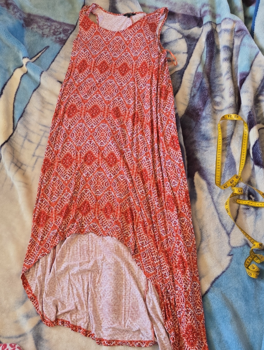 George Red Patterned High-Low Maxi Dress